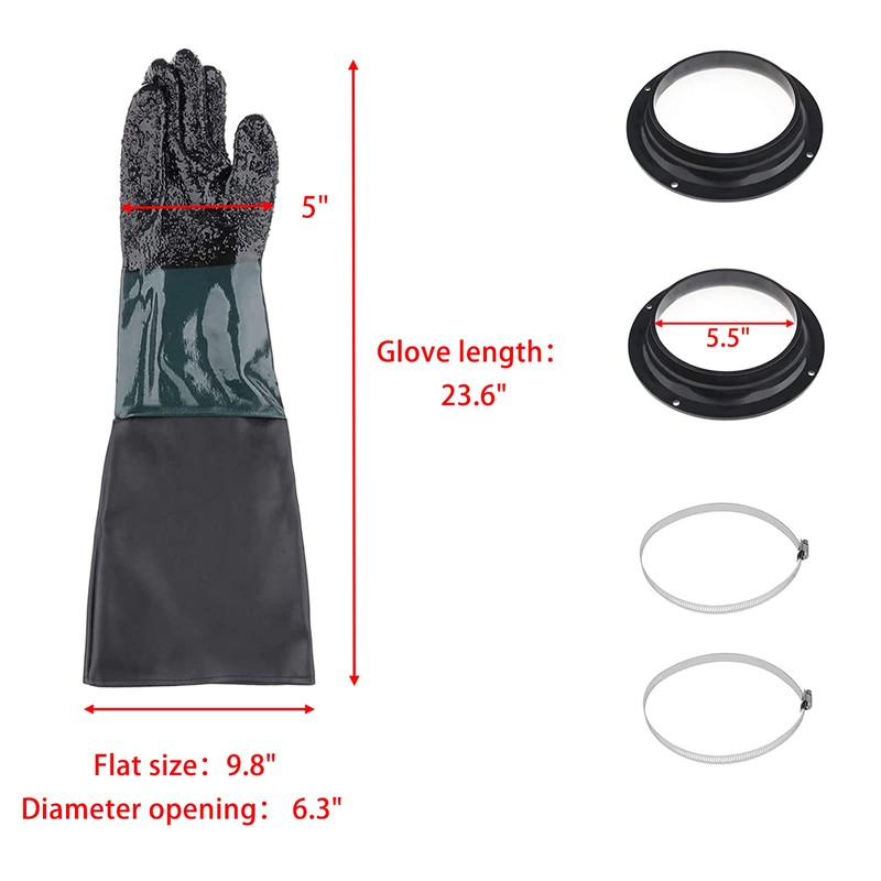CHADWICK 1 Pair Sandblasting Cabinet Gloves 23.6",Blast Protection, with 2