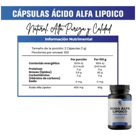 NAIMA Ácido Alfa Lipoico, 100 Cápsulas | Suplemento Alimenticio 100% Puro| Ingredientes Naturales, Sin Aditivos | Energía, Antioxidante, Bienestar Físico y Mental