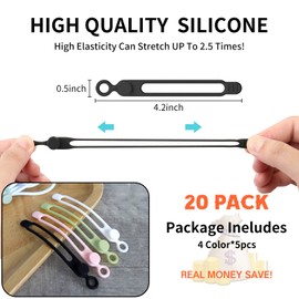 UMUST [20Park]UMUST Silicone Cable Ties,Reusable Cable Management Organizer, Multipurpose Elastic Cord Organizer for Bundling and Fastening Cable Cords Wires(black,white,pink,green)