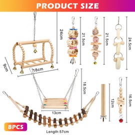 8 Piece Bird Toy Set, Parrot Toy, Natural Wood Chew Toy for Cage and Training, Suitable for Budgies, Conures and Lovebirds