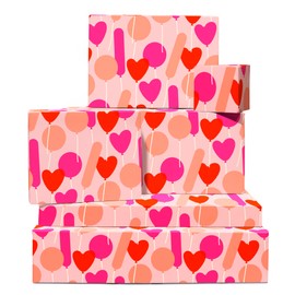 CENTRAL 23 Anniversary Wrapping Paper - 6 Sheets Of Birthday Gift Wrap For Women - Pink And Red Heart Balloons - Valentines Day - Comes With Stickers - Recyclable