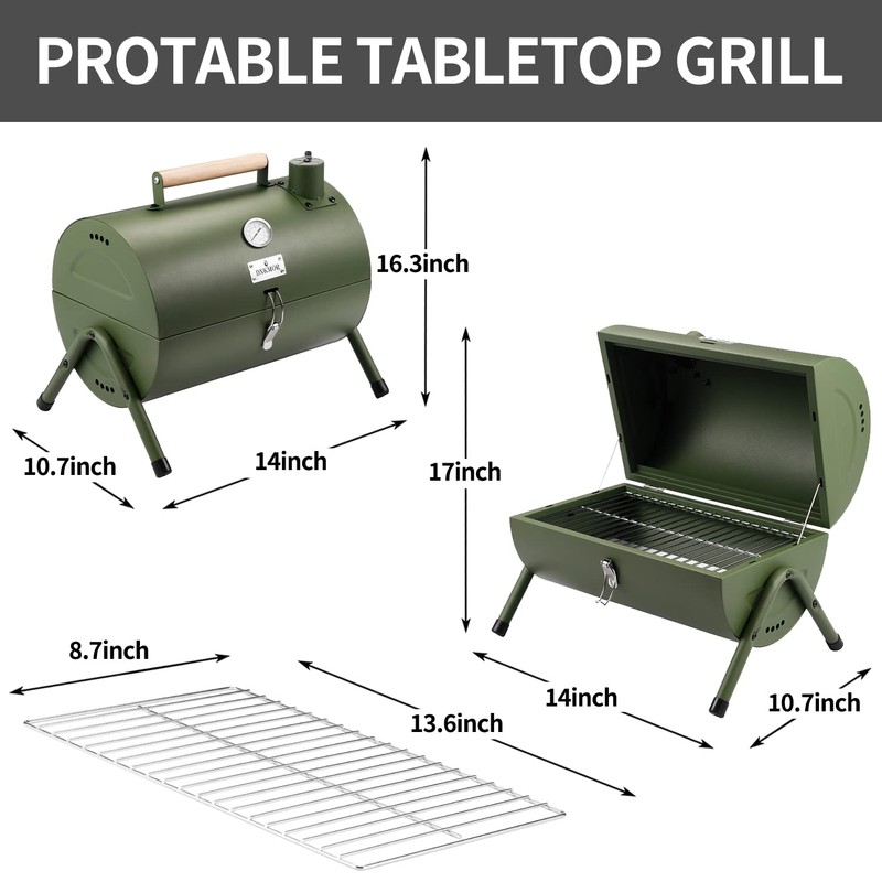 Portable Charcoal Grill, Tabletop Outdoor Barbecue Smoker, Small BBQ Grill