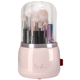 Veki 360 Degree Rotating Cosmetic Make Up Organiser, Storage Container with 6 Compartments for Cosmetic Brush Holder with Clear Acrylic Lid, Suitable for Washrooms, Bathrooms, Dressing Tables (Pink)