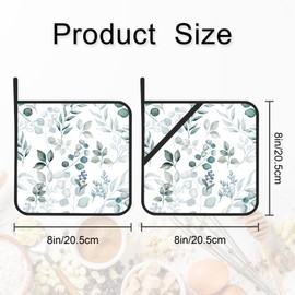 Gearsly Pot Holder Set of 2,Sage Grey Green Leaves Kitchen Heat Resistant Potholder for BBQ Cooking Baking,Food Hot Pat for Women Men Kitchen Wear