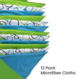 Optigear Microfiber Lens Cleaning Cloth Kit | Pack of 12 | 3 Styles | Blue Green Glasses | Blue | Green