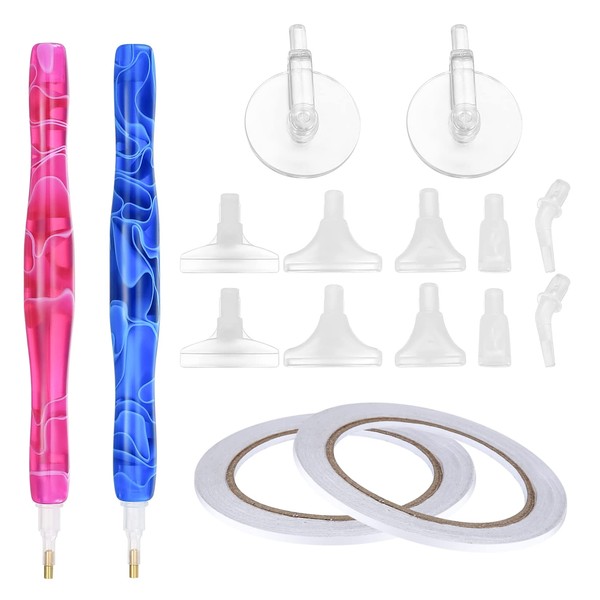 2 Sets DIY 5D Resin Diamond Painting Pens Accessory Set, Diamond Painting Pens Tool Accessories Pens with Replacement Pen Heads for Diamond Painting Nail Tool - Blue/Red
