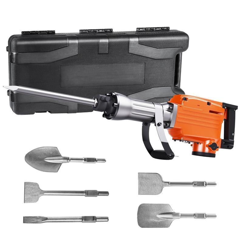 VEVOR Demolition Jack Hammer with 2/4/6 Chisel Bit, 360°C Swiveling