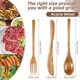 Geiserailie 24 Pcs Wooden Utensils for Eating Set Wooden Spoon Fork Knife Cutlery Set Kitchen Wood Utensils Dinner Flatware Tableware (Acacia Wood)