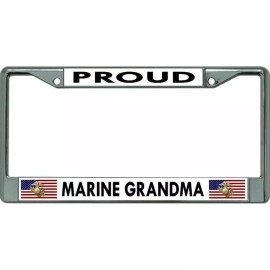 PROUD MARINE GRANDMA USMC MILITARY LOGO CHROME LICENSE PLATE FRAME MADE IN USA