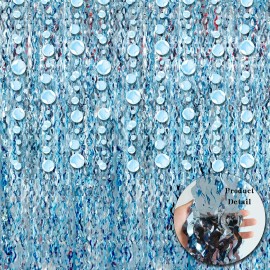 CHAROUP Blue Wave Shaped Streamers Ocean Themed Tinsel Foil Fringe Curtain with