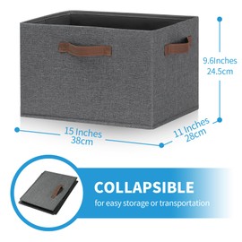 GhvyenntteS Large Fabric Storage Bins with 3 Handles, 15x11x9.6 Inch Storage Baskets for Shelves, Foldable Closet Storage Bins for Shelves, Closet Organizers and Storage Boxes, Gray