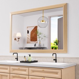 Amorho Bathroom Mirror, 48X32 Inch Wall Mirror, Oak Wood Grain Metal Framed, Anti-Rust, Hang Horizontally/Vertically, Suitable for Vanity, Bedroom, Farmhouse, Bathroom