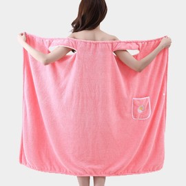 Toallas de Baño Super Absorbente y Secado Rápido, Toallas de Baño Grandes para Cuerpo, Toalla de Baño para Mujer Hasta La Rodilla, Bata de Toalla Mujer, Vellón de Coral Toalla de Baño (100x130cm Rosa)