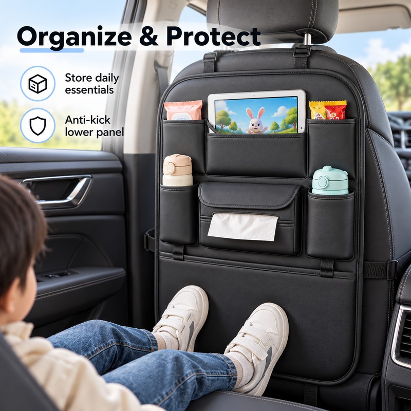 Car Seat Back Organizer for Rear Seat Storage – Black