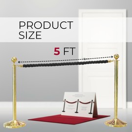 5FT Black Braided Stanchion Rope Set – 6 Pack Thick Twisted VIP Ropes for Stanchion Posts Elegant Crowd Control Stanchions and Rope Barrier for Events and Parties