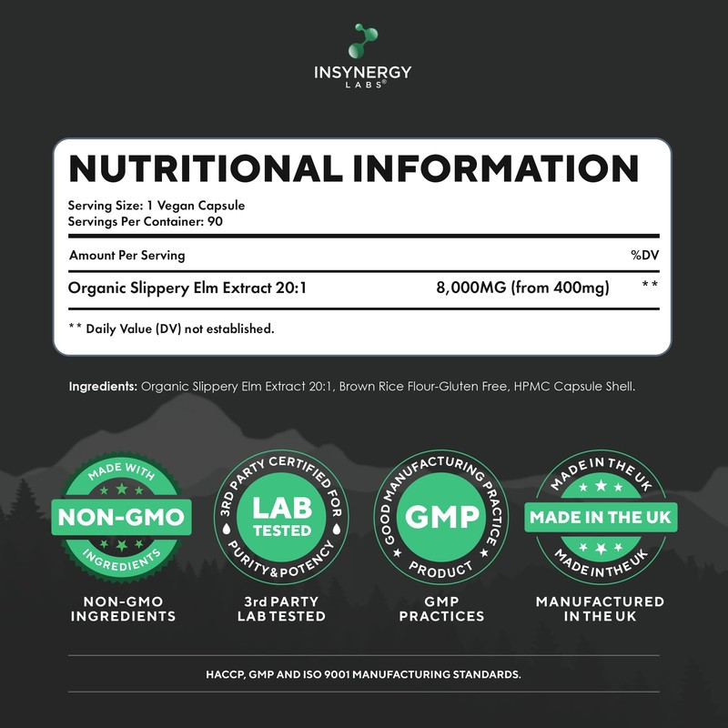 Slippery Elm 8,000MG Per Capsule + Organic (Highest UK Dosage)