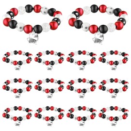 Quelay 12 Pcs Cheer Bracelet Cheerleader Gifts Cheerleading Charm Bracelet Bulk Cheer Jewelry for Cheerleaders Cheer Coaches or Team(Red)