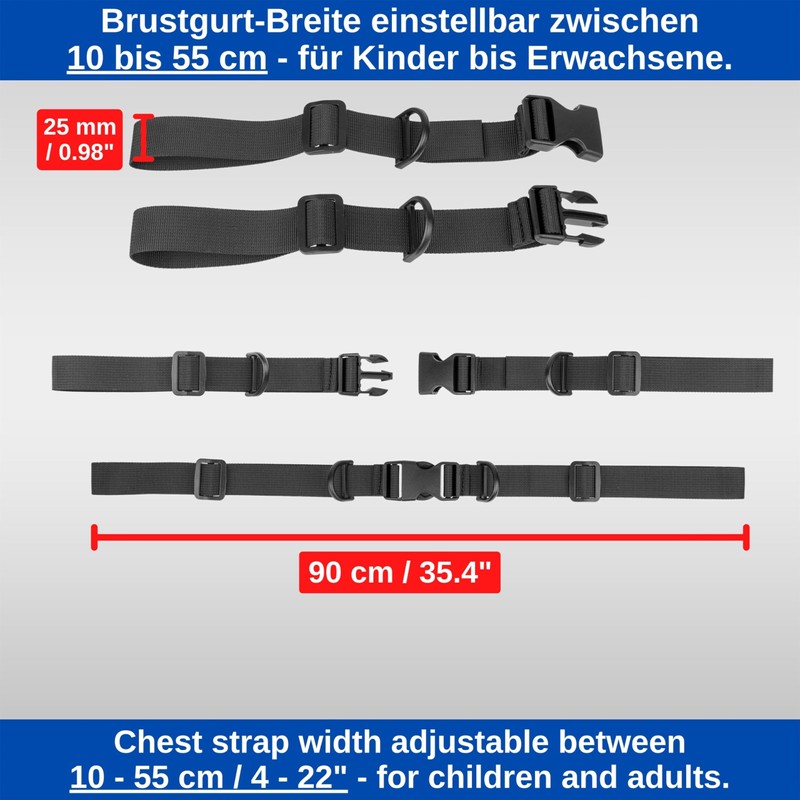 Adjustable Chest Strap for Backpack, 2 Pack, Black for Kids