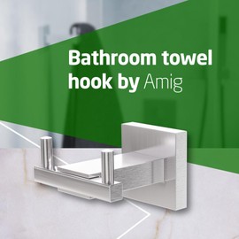 Amig - Bathroom Towel Hook Mod. Isla-5 | Wall-Mounted Towel Hook Screws Included | 73 x 73 x 50 mm | Stainless Steel | Matt Silver