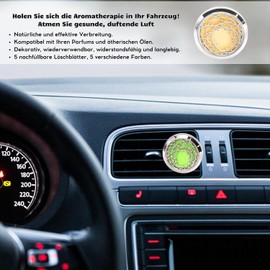 Zen’Arôme Diffusor für ätherische Öle für das Auto Clip’Arôme Crown – Diffusor + 5 Duftlöscher mit ätherischen Ölen oder Parfüm – Edelstahl – am Lüftungsgitter befestigt