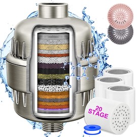Shower Filter, 20 Stage Shower Head Filter for Hard Water High Output Shower Water Filter Shower Water Softener with 4 Replaceable Filter Cartridges Reduce Chlorine, Dry Skin -Brushed Nickel