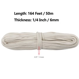 JOIKIT 1/4 Inch 164 Feet White Natural Cotton Rope, 6mm Clothesline Rope, All Purpose Braided Cord for DIY Craft Projects, Basket, Potted Plants and Hanging Laundry