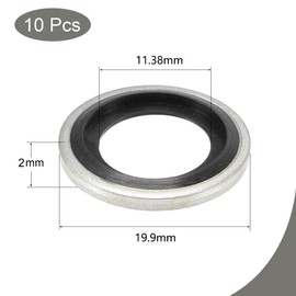TOP-VIGOR 10Pcs Bonded Sealing Washers, M14 11.38 x 19.9 x 2mm Metal Neoprene Rubber Sealing Oil Rings, Metric Flat Ring Washers Drain Plug Gaskets for Plumbing
