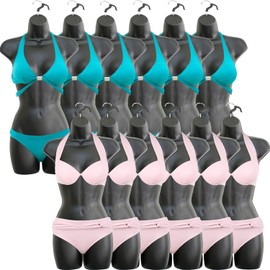 DisplayTown Black Female Mannequin Hip Long Hollow Back Body Torso Dress Form & Hanging Hook, S-M Sizes (6 Pack)