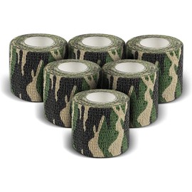 Heiegdr Self Adhesive Camo Tape, 6 Rolls Camouflage Form Tape Wrap Protective Bandage for Flashlights, Bicycle Outdoor Sports Hunting Activities 1.96'' x 177'' (Woodland Camo)