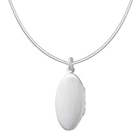Vinani Opening Matt Shiny Plain Oval Locket With Snake Chain 925 Sterling Silver Italy, AMOV S, Sterling Silver