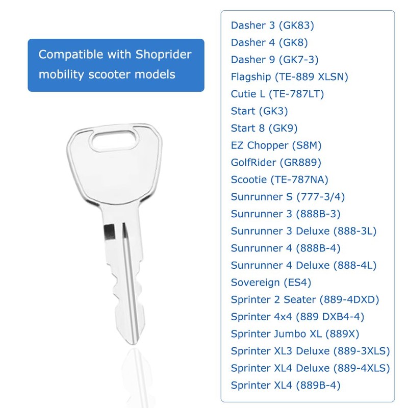Replacement Keys Compatible for Shoprider Mobility Scooters Cutie L, Dasher