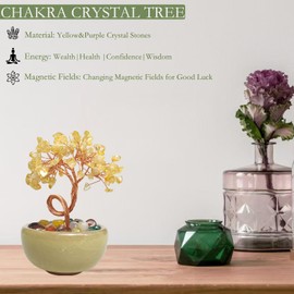 Oleegil Chakra Crystal Tree of Life - Crystals Healing Stones Feng Shui Money Tree Handmade Chakra Stone Tree for Home Office Decor Good Luck（with Bracelet）