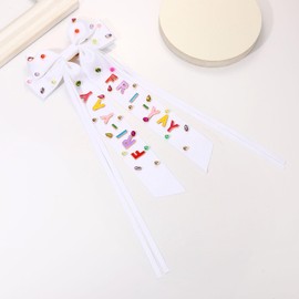 Vokone Teacher Hair Bows for Women Teacher Friyay Hair Bow Clips Jeweled Satin Ribbon Bow Barrette Hair Clip Back to School Accessories Teacher Appreciation Gifts Friyay White