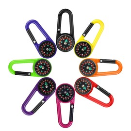 EnixwH Pack of 8 Compass Keyrings, Compass Carabiner, Compass with Carabiner Hook, Compass Outdoor, Mini Compass Keychain, for Holiday Camp, Outdoor, Camping, Hiking Accessories (Multi-Colour)