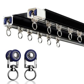 YXHOMME Double Row Ceiling Curtain Track Ceiling Mounted Curtain Double Rails for Curtains, Drapes, Room Dividers Ceiling Mount Double Curtain Tracks System-Sliding Curtain Rail (Black, 2M)