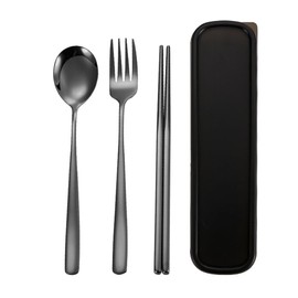 Chopsticks, Spoon, Fork, 3-Piece Set, Cutlery Set, Stainless Steel, Scandinavian Style, Portable, Convenient to Carry, Tableware Set for Bento Lunch Box with Storage Case, Combi Set, Commuting to Work or School, Students, Adults Available in Various Colo