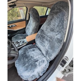 Sisha-A Sheepskin Seat Cover, Genuine Australian Sheepskin Fur Car Seat Cover, Universal fit, Full Coverage, Furry, Short Wool Seat Cover for Car, SUV, Truck, CRV, Motohome and So on (Gray)