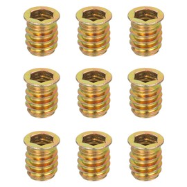 sourcing map 9Pcs Threaded Inserts Nuts, M10x20mm Hex Socket Drive Nut Inserts for Wood - Carbon Steel Screws Furniture Screw in Nuts Bolt Fastener