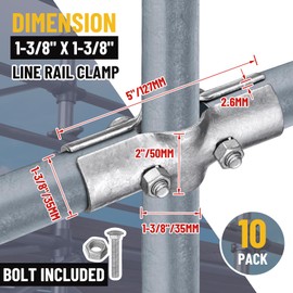 MorningRo 10 Pack 1-3/8 Line Rail Clamp for Chain Link Fence, Chain Link Fence Parts, 3 Way Cross Pipe Clamps Cross Grid Pipe Connector Clamps with Bolt Parts