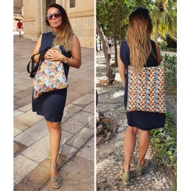 Loxato Tote Bag with Zip – Aesthetic Bag – Velvet Fabric Velluto – Women's Fabric Bag with Zip Large W 37 x H 42 cm – Jute Bag Printed – Women's Bag – Fabric Bag Aesthetic, Summer Flowers 01