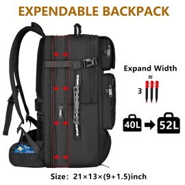 MATEIN Expandable Travel Backpack With Shoe Compartment, 52L Large Luggage Suitcase with Waist Straps & USB Charging Port, 17 Inch TSA Laptop Backpack With 3 Packing Cubes for Men, Black