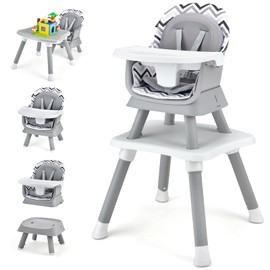 KOTEK Baby High Chair, 8 in 1 Convertible Highchairs for Babies and Toddlers, Building Block Table, Booster Seat, Toddler Chair with Removable Tray, Safety Harness, Dual Cushions (Chevron)