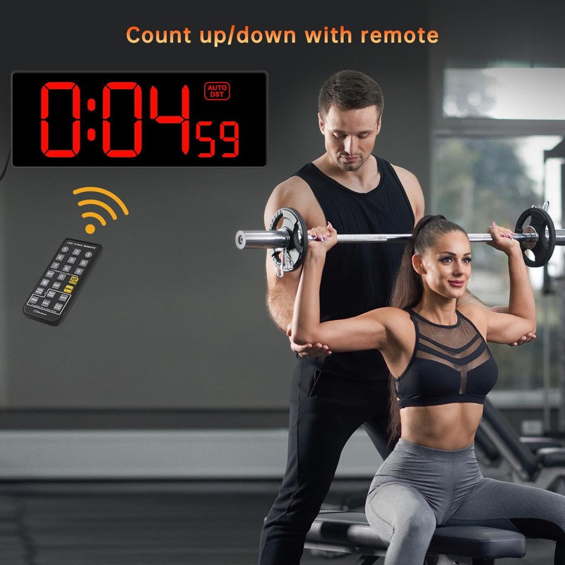 Soobest Digital Wall Clock with Seconds for Gym, Remote Countdown