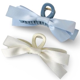 Hair Claw Clips with Satin Bows, Set of 2, Blue and White