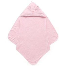 Purebaby Essential Bear Cotton Hooded Towel, Pale Pink Melange