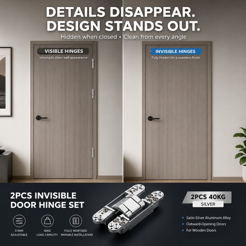 2-Piece 3D Adjustable Hidden Door Hinges, Concealed Cross Hinges for