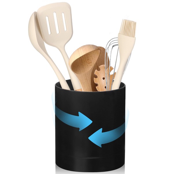 WDFCN Extra Larae Rotating Black Utensil Holder Plastic Kitchen Utensils
