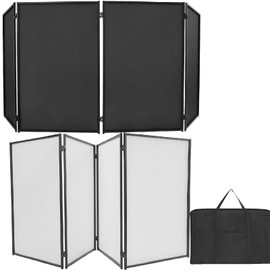 DJ Foldable Facade Portable Event Booth Panels, DJ Facade Booth Foldable 4 Detachable Metal Frame with Carry Bag for DJs, Parties & Events, Black and White
