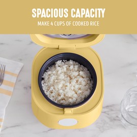 GreenLife Digital Rice Cooker, 2-Cups Uncooked/4-Cups Cooked, Removable Nonstick Ceramic PFAS-Free Pot, One-Touch Presets, Oats, Quinoa, Brown Rice, Auto Keep Warm, Fuzzy Logic Tech, 1.5QT, Butter Yellow