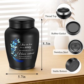 SOITIS Large Stainless Steel Urn for Human Ashes - 8.5 Inch Decorative Funeral Urn, Butterfly Cremation Keepsake for Men Women, Black Memorial Keepsake for Ashes